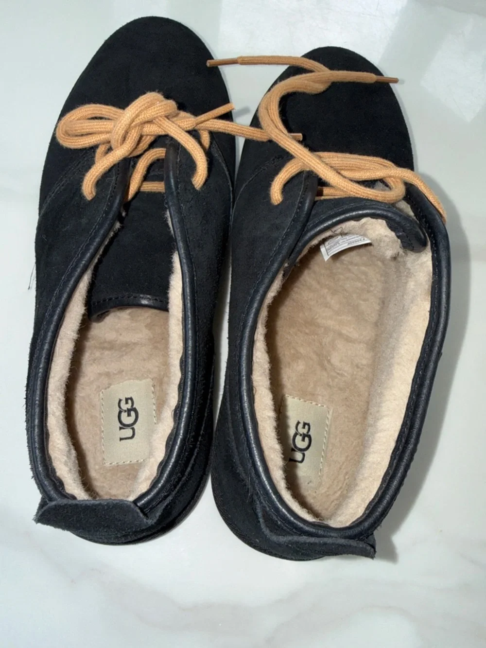 UGG Black Suede Low-Top Shoes with Tan Laces